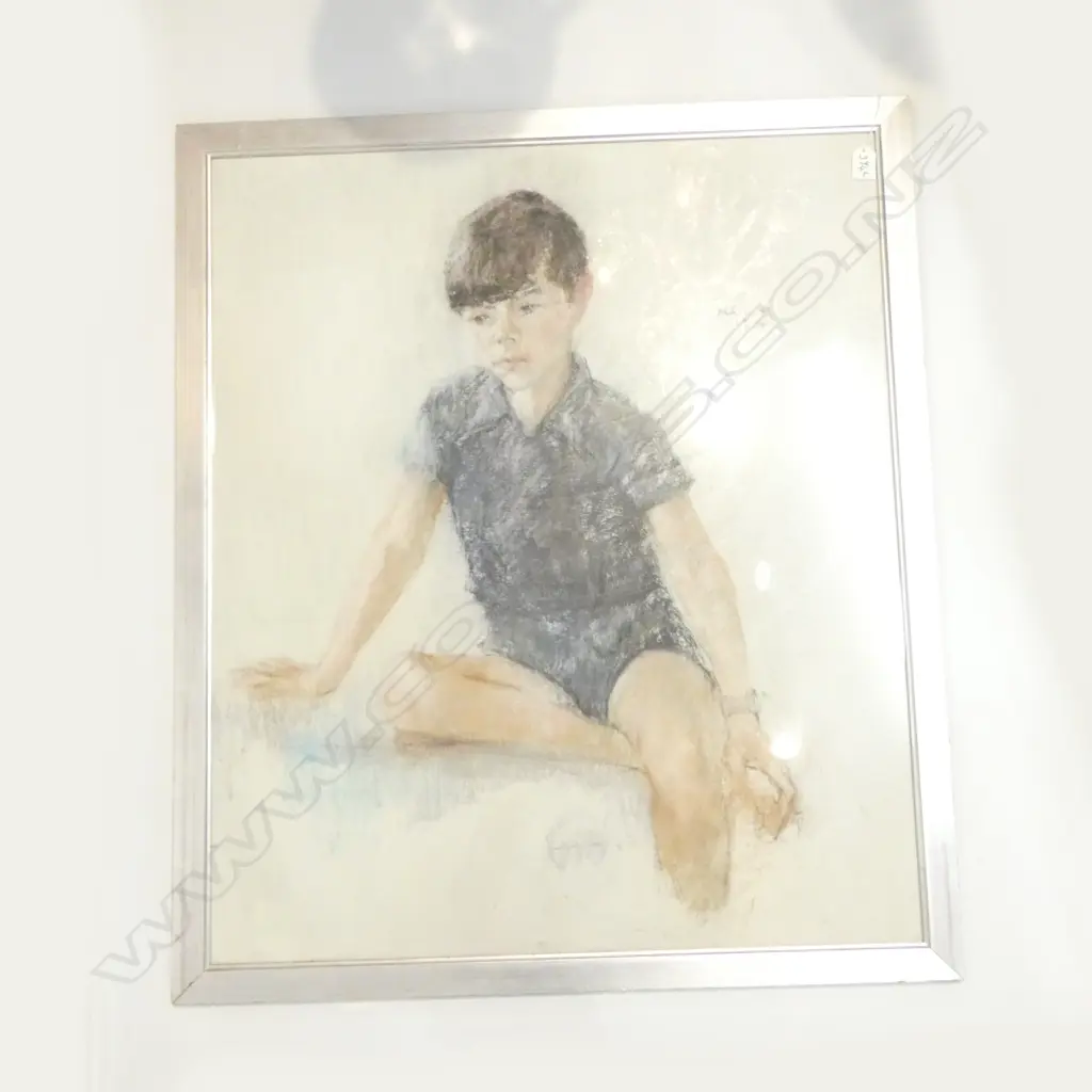 UNKNOWN ARTIST, SEATED CHILD 1970, PASTEL ON PAPER MOUNTED BOARD Image 1++