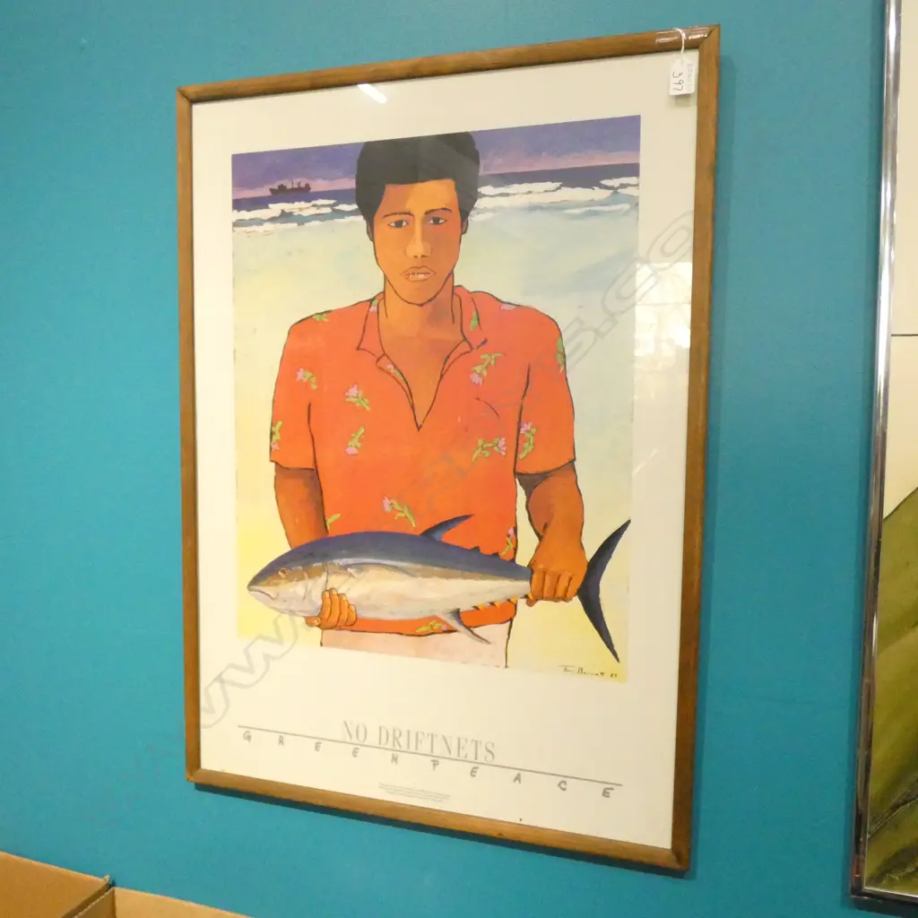 TOM BURNETT 'NO DRIFNETS GREENPEACE' PRINT '89 590 X 485MM Image 1++