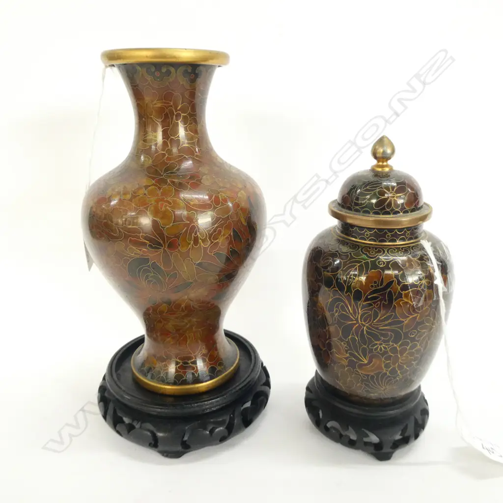 CLOISONNE IOOO FLOWER VASE  +LIDDED VASE WITH STANDS  H 220 MM Image 1++