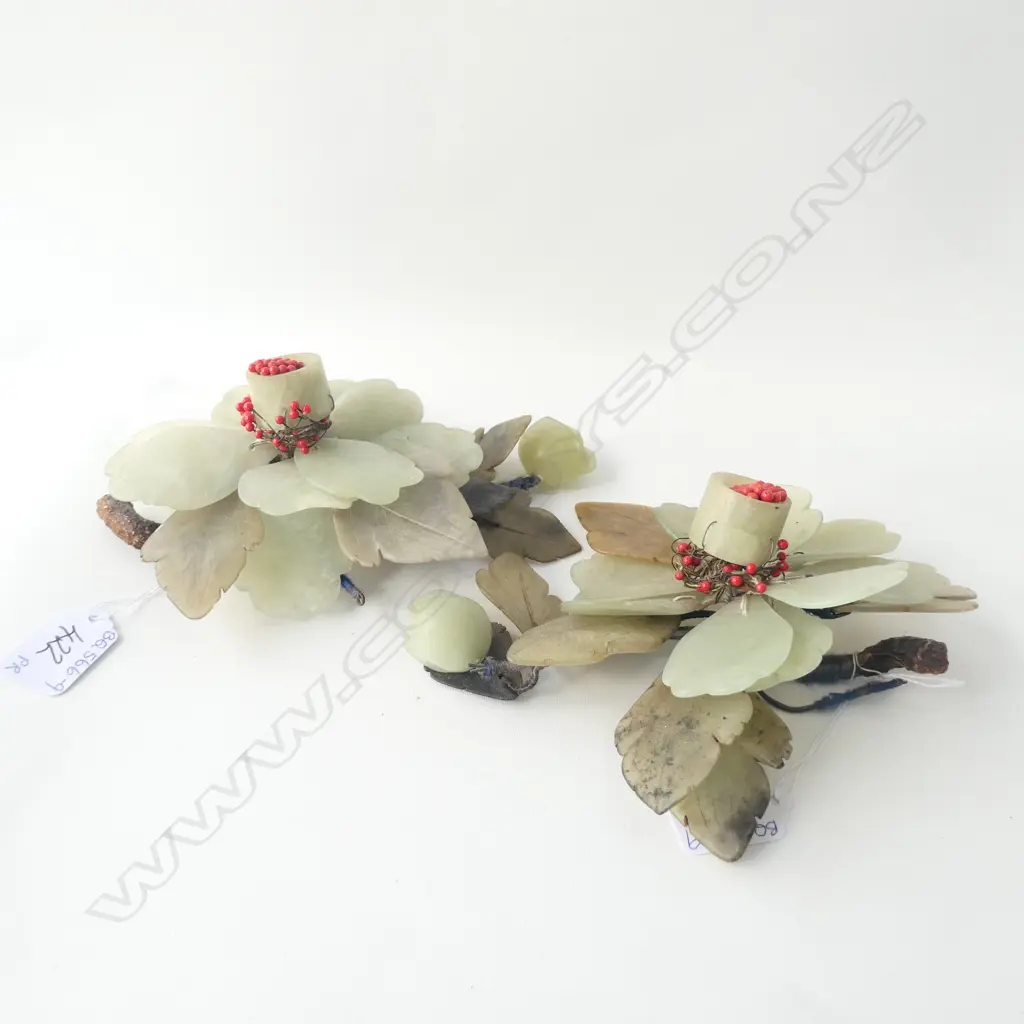 TWO PAIR GREEN JADE LEAVES  Image 1++