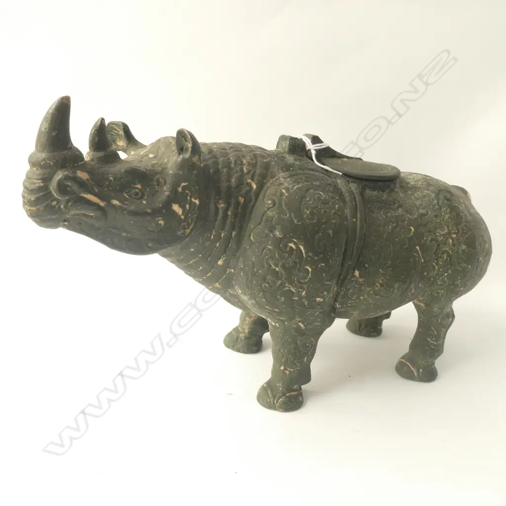 CHINESE BRASS RHINO SCULPTURE L. 270MM Image 1++