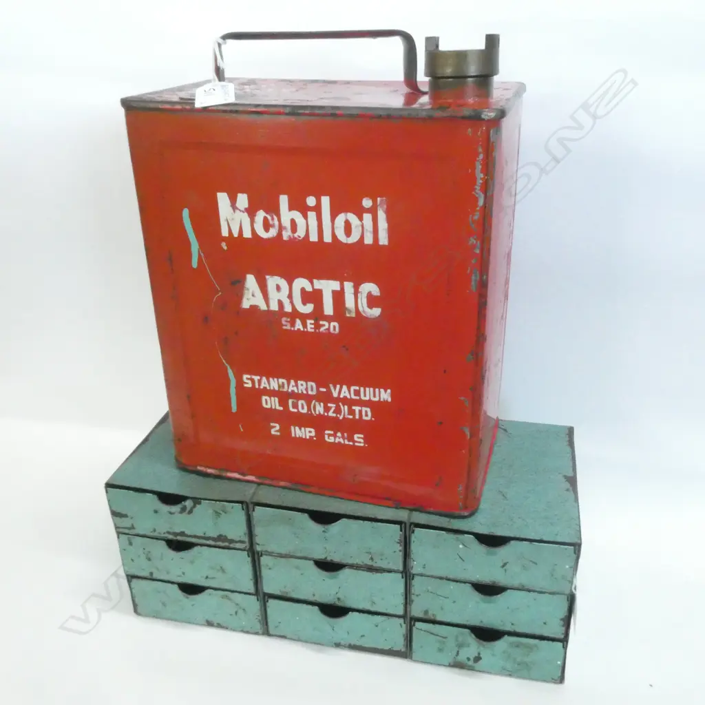 RED MOBIL OIL TIN & SCREW DRAWERS W. 360MM Image 1++
