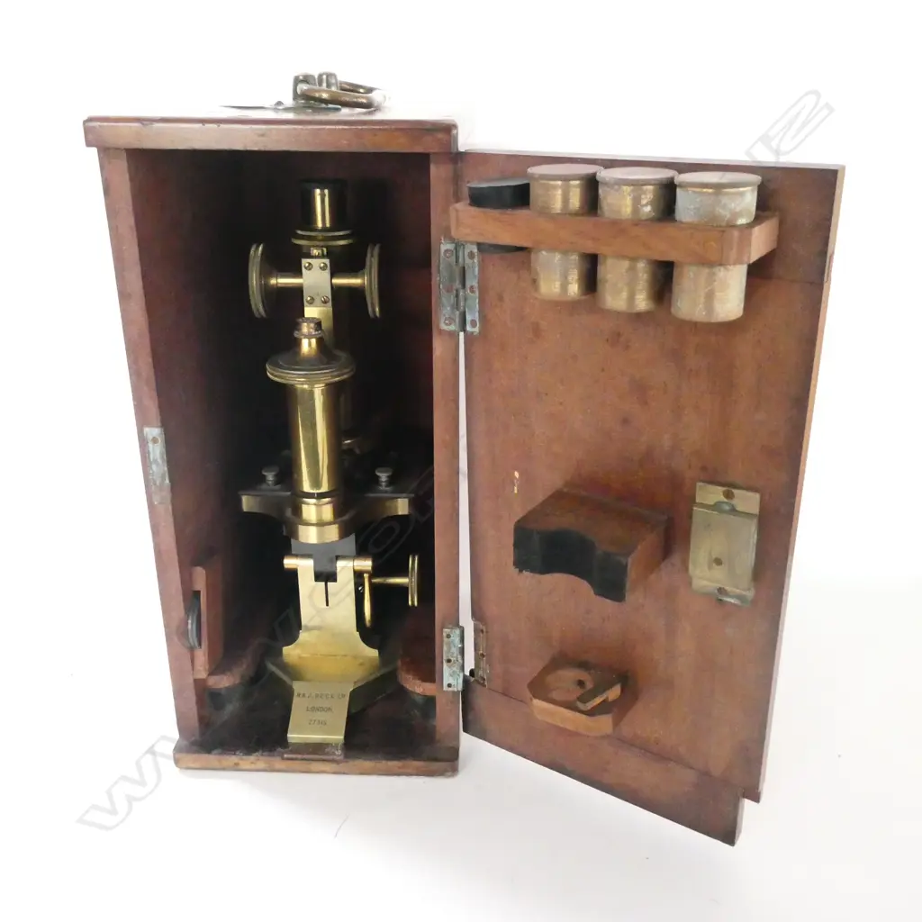 R AND J BECK LTD LONDON BRASS CASED MICROSCOPE H 330 MM Image 1++