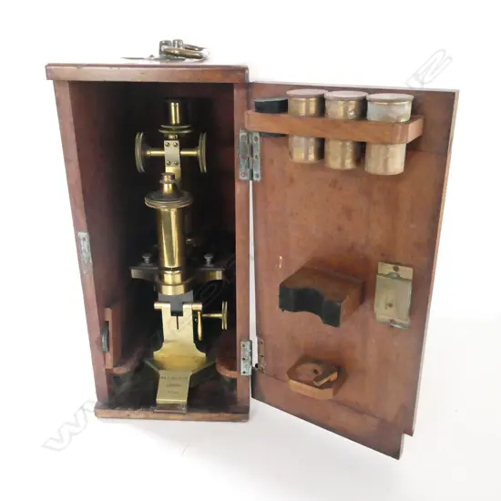 R AND J BECK LTD LONDON BRASS CASED MICROSCOPE H 330 MM