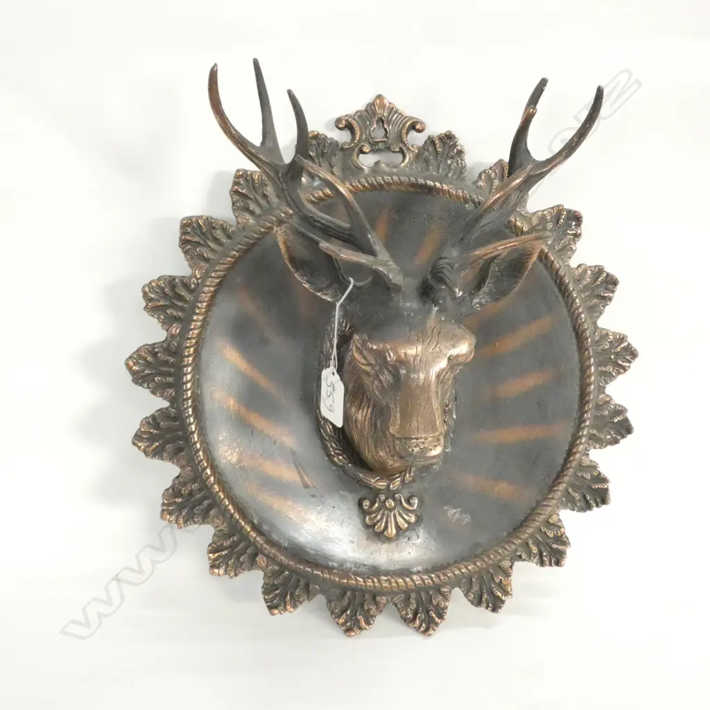 BRONZE STAG HEAD CIRCULAR LEAFED WALL MOUNT? H370MM  Image 1++
