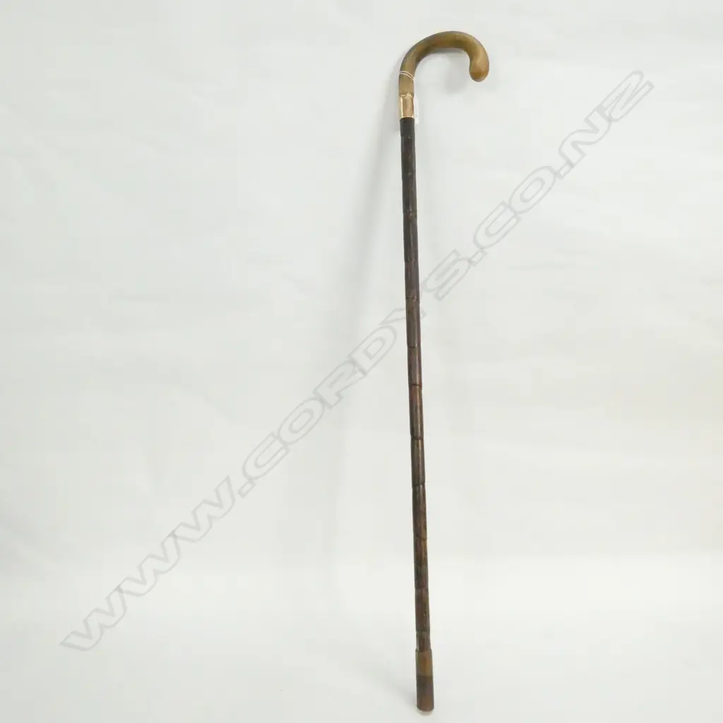 OLD 9CT GOLD MOUNTED WALKING STICK HORN HANDLE Image 1++