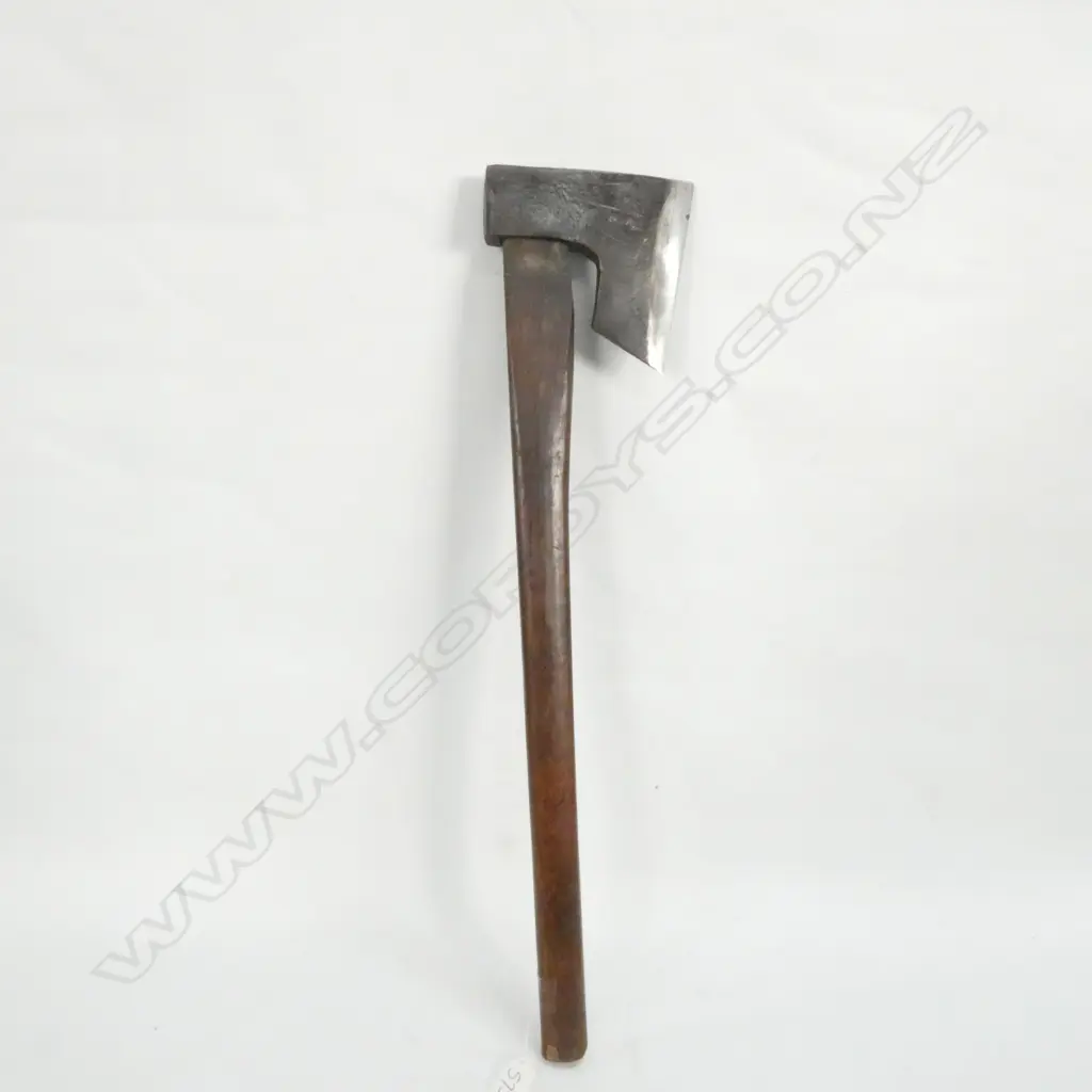 OLD JAPANESE HAND FORGED IRON BEARD BLADE AXE, POLISHED HARDWOOD HANDLE, SIGNED. L, 590MM Image 1++
