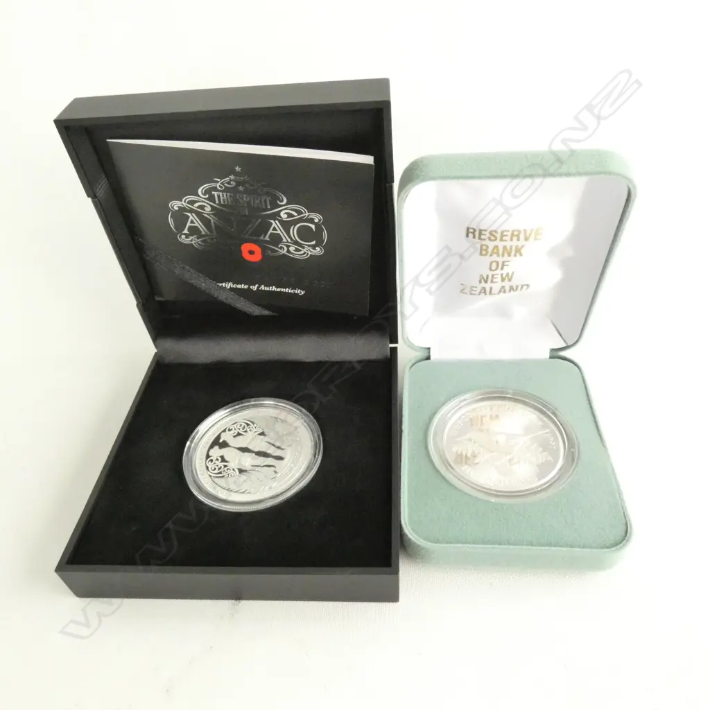ANZAC 1)z SILVER PROOF COIN + 1997 NZ $5 SADDLEBACK PROOF COIN Image 1++