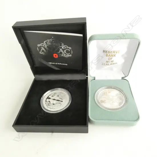ANZAC 1)z SILVER PROOF COIN + 1997 NZ $5 SADDLEBACK PROOF COIN