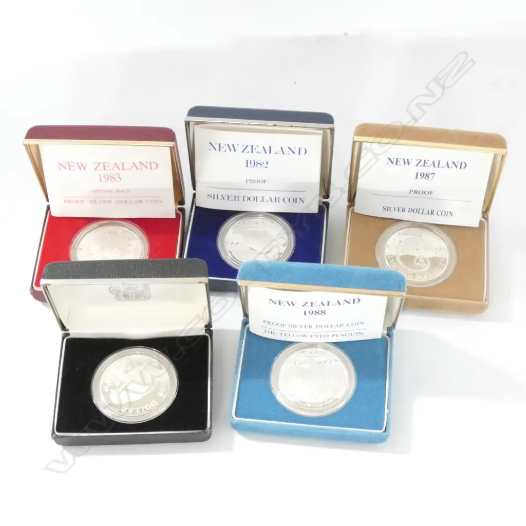 5 NZ PROOF $1 COINS 1980'S Image 1++