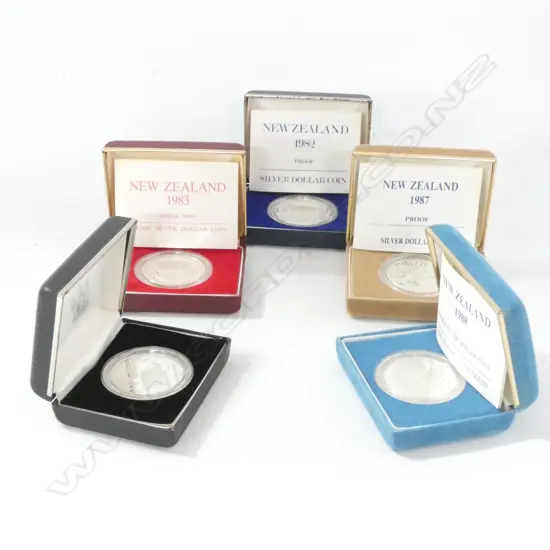 5 NZ PROOF $1 COINS 1980'S