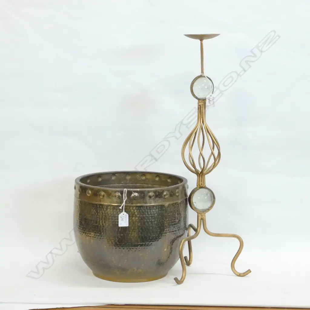 BRASS PLANT POT H. 250MM + CANDLE HOLDER H. 640MM Image 1++