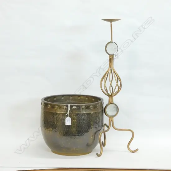 BRASS PLANT POT H. 250MM + CANDLE HOLDER H. 640MM