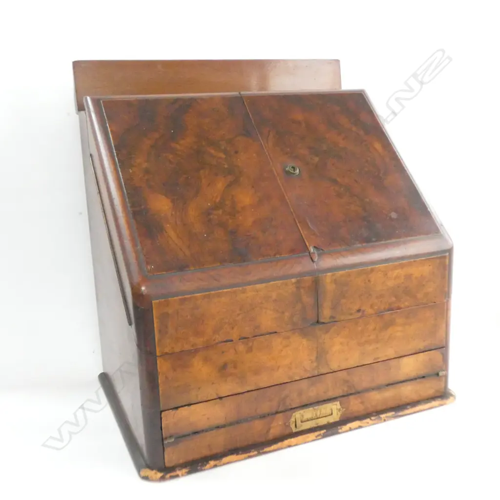 VICTORIAN PERIOD WALNUT WRITING COMPENDIUM w FITTED INTERIOR & REMOVEABLE WRITING SLOPE. W.370mm Image 1++
