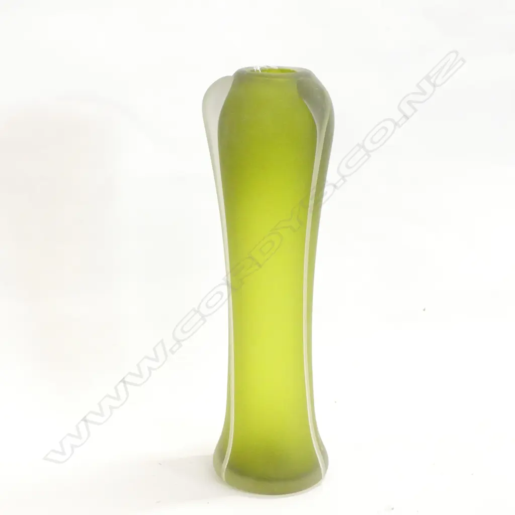 ART NOUVEAU TALL GREEN GLASS VASE WITH TRAILINGS, H.375MM Image 1++