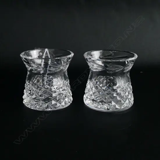 PAIR SM. WATERFORD CRYSTAL VASES. H. 60MM DIA. 60MM