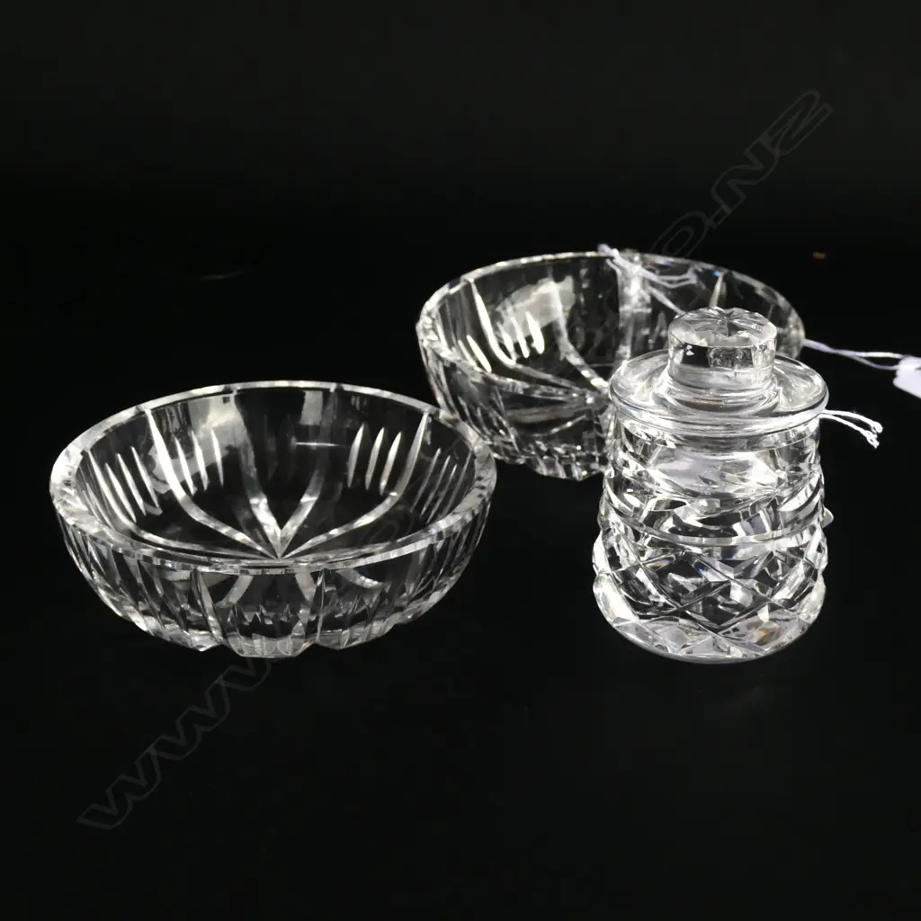WATERFORD CRYSTAL SM. HONEY POT (H. 75MM) 1 BUTTER &  1 JAM DISH (DIA 85MM) Image 1++