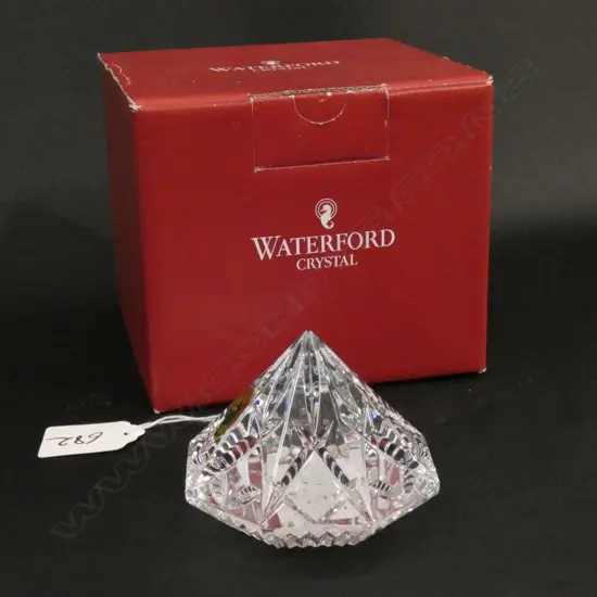 BOXED WATERFORD DIAMOND PAPERWEIGHT D 80 MM