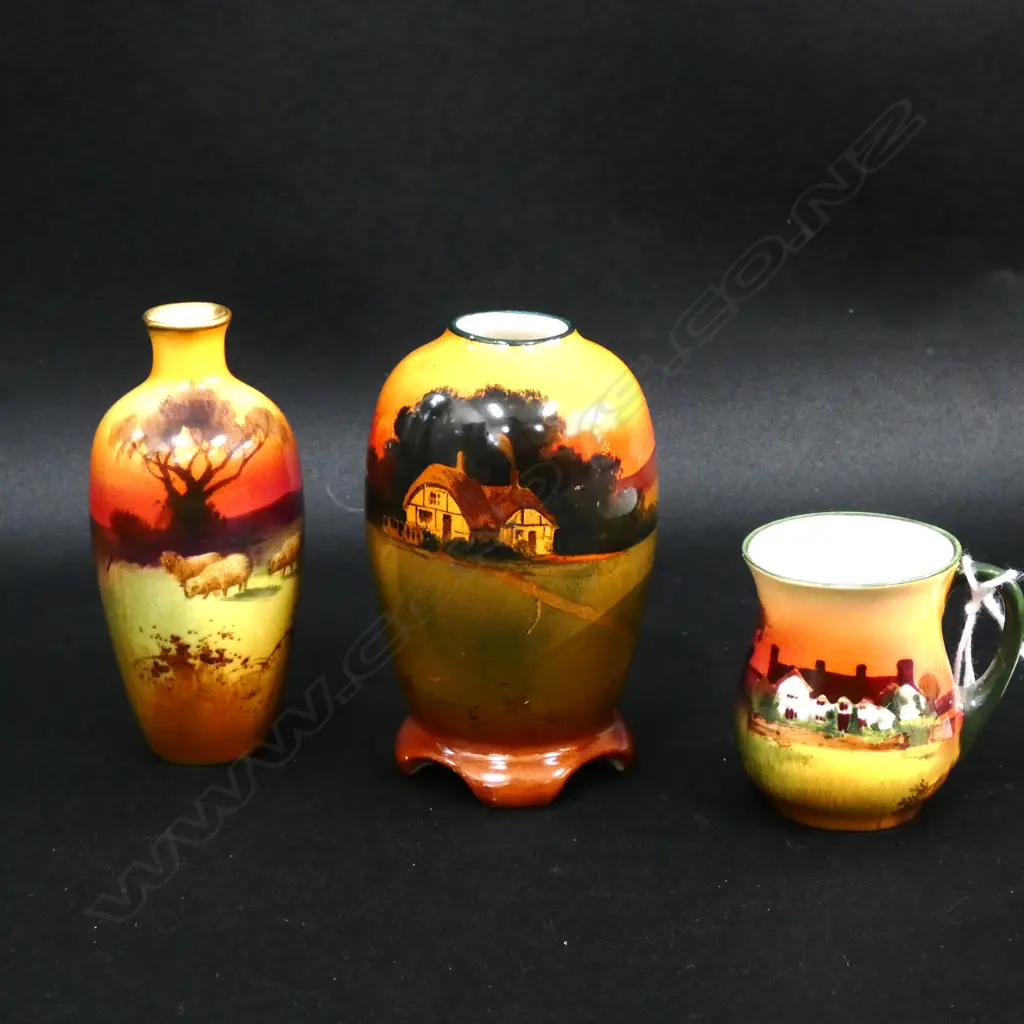 3 ROYAL DOULTON MINIATURES SUNSET SERIES. 2 VASES 1 JUG  Image 1++