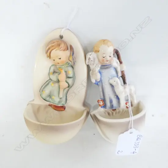 TWO GOEBEL HUMMEL WATER FONTS; GOOD SHEPHERD #35 &  HEAVENLY ANGEL #207