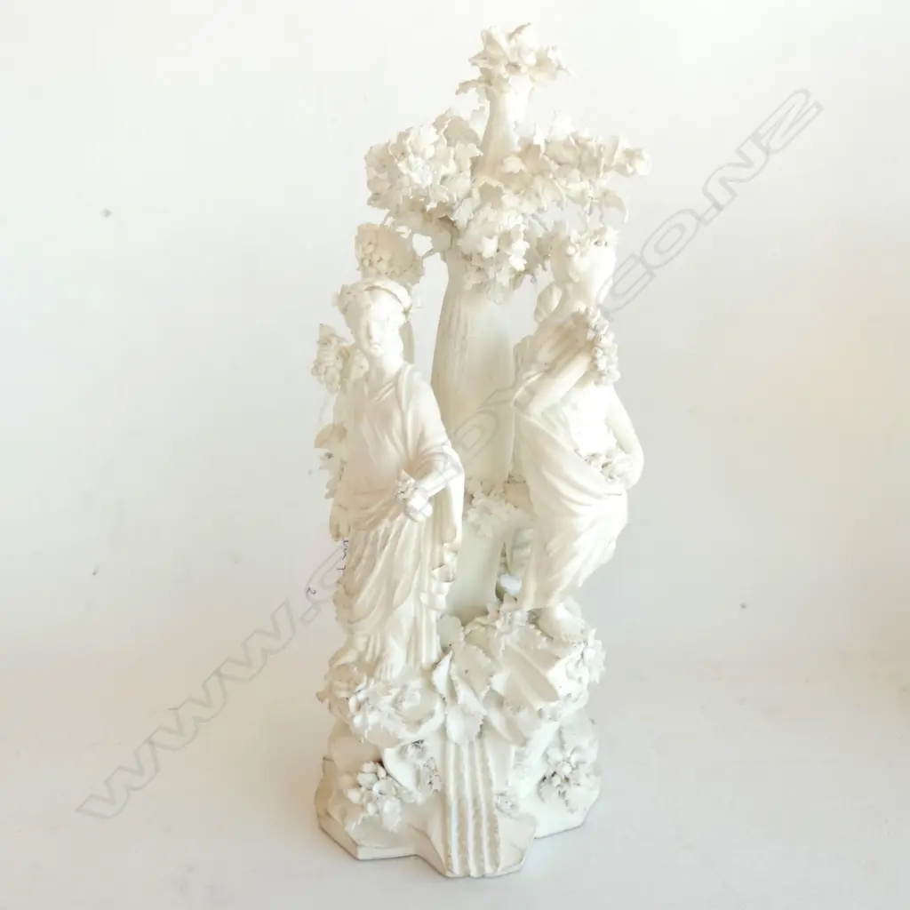 BISQUE PORCELAIN TREE + GILT FIGURINE AF H. 280MM Image 1++