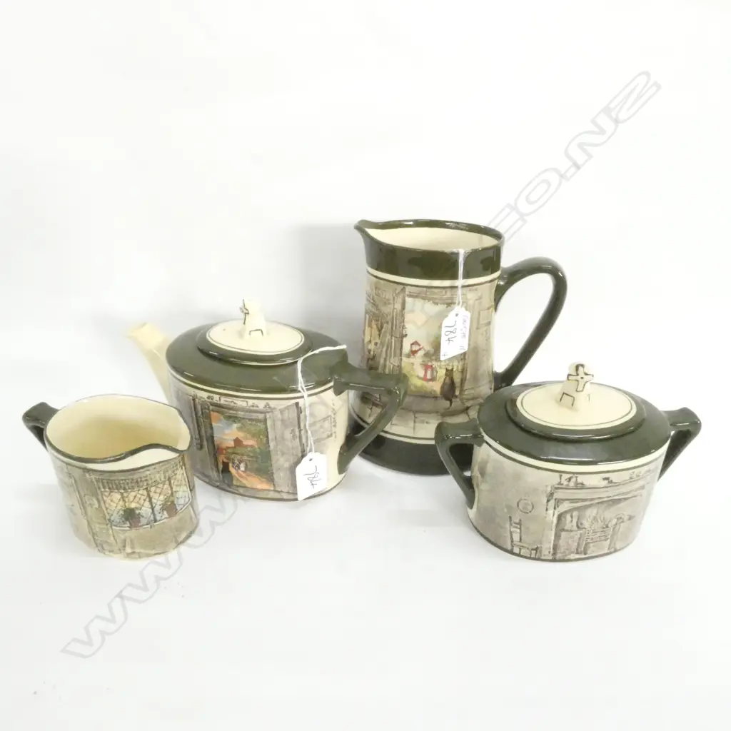 ROYAL DOULTON CAT IN THE OPEN DOOR 4 PCES; TEAPOT... Image 1++