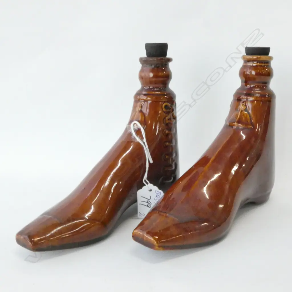 2 ANTIQUE CERAMIC BOOT FORM HOT WATER BOTTLES EX BRYAN JACKSON Image 1++