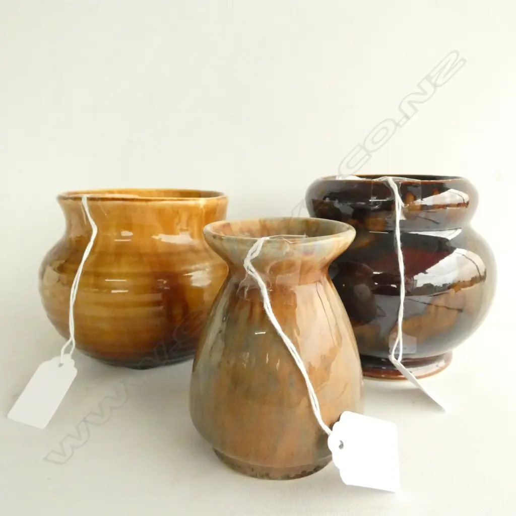 CROWN LYNN THREE TRICKLE GLAZE VASES - LARGEST H. 120MM Image 1++