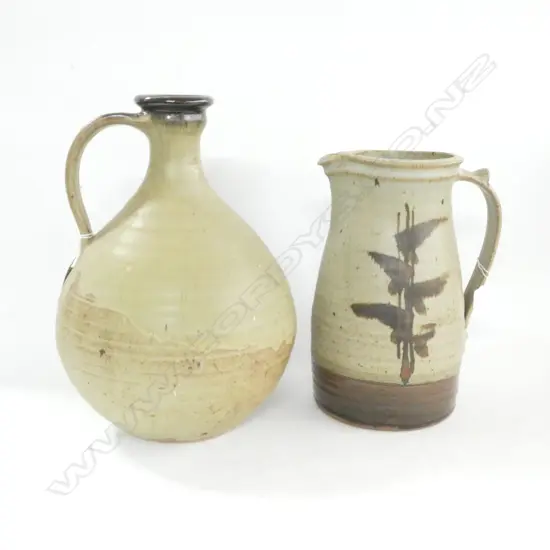 TWO PCS LG NZ POTTERY. VASE H. 350MM. PETER STICHBURY JUG H. 260