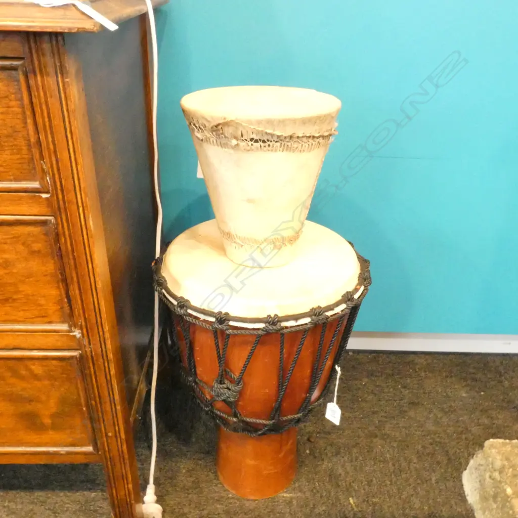 AFRICAN DJEMBE HAND BONGO DRUM (H. 460MM) & ONE SMALL BONGO DRUM (H. 215MM) Image 1++