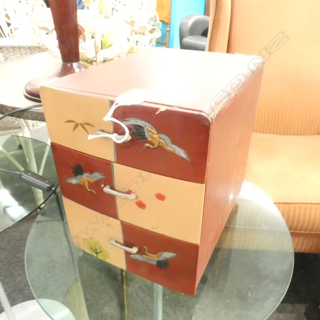 JAPANESE ART DECO SEWING CHEST 3 DRAWERS Image 1++