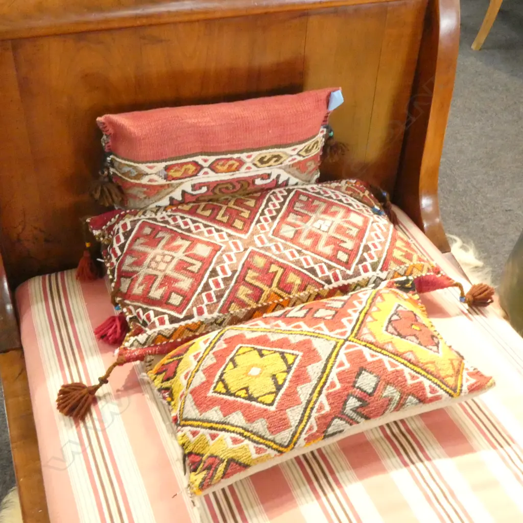 3 KELIM CUSHIONS TASSEL & BEADED FRINGE HIGHLIGHTS Image 1++