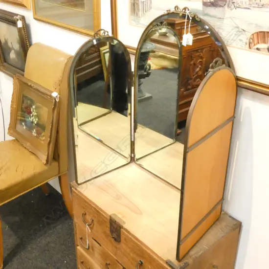 3 FOLD BRASS EDGED DRESSING MIRROR H. 680MM