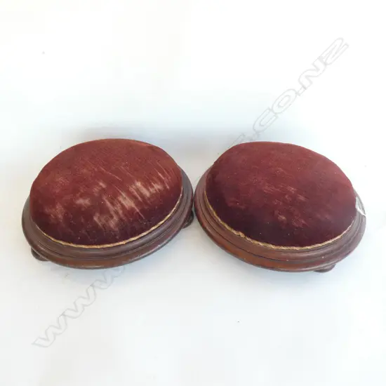 PR. BROWN VELVET FOOTSTOOLS, SOME WEAR TO VELVET, DIA . 305MM
