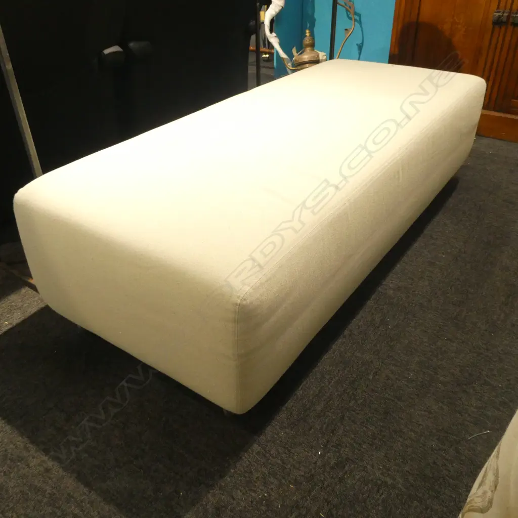 UPHOLSTERED MODERN OTTOMAN (some marks to fabric) CHROME FEET Image 1++