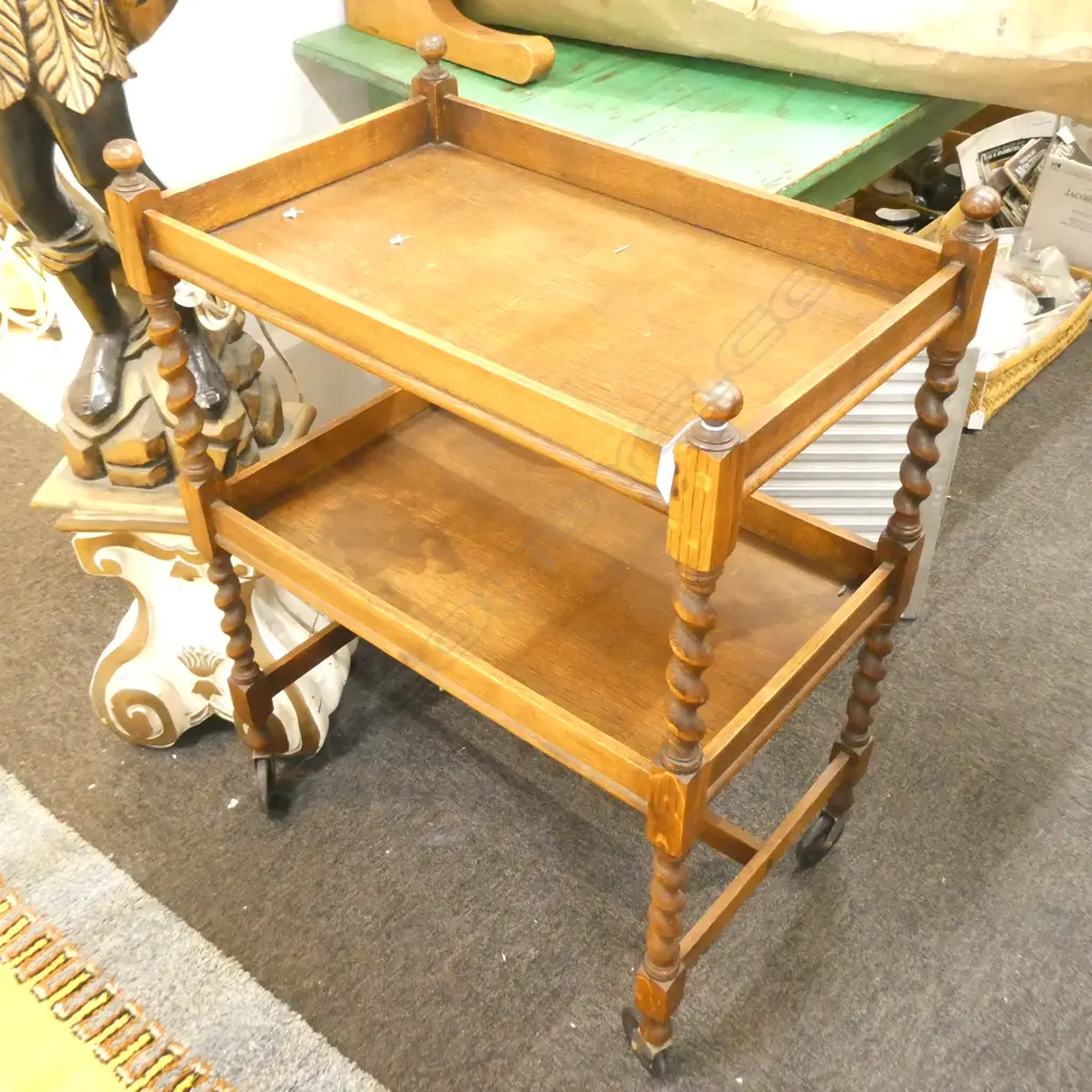 2 TIER BARLEY TWIST OAK TROLLEY H. 850MM Image 1++