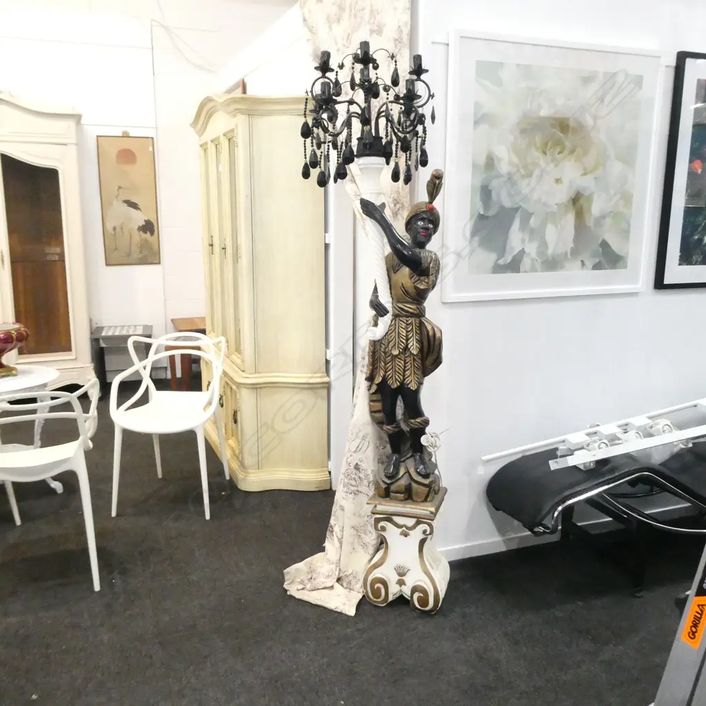 PR TALL BLACKAMOOR FIGURED CANDLEABRA LAMPS Image 1++