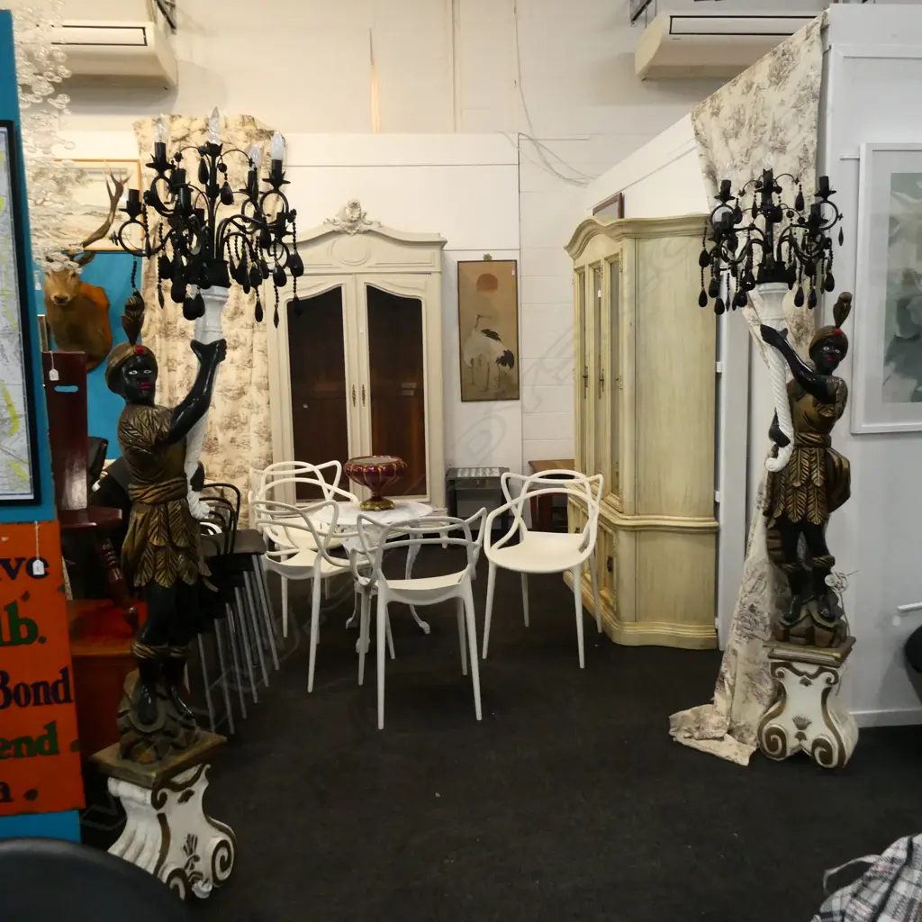 PR TALL BLACKAMOOR FIGURED CANDLEABRA LAMPS Image 1++