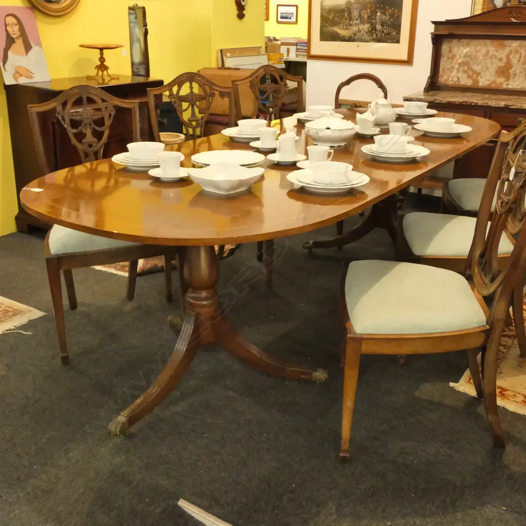 REGENCY STYLE DOUBLE PEDESTAL DINING TABLE - ONE LEAF Image 1++