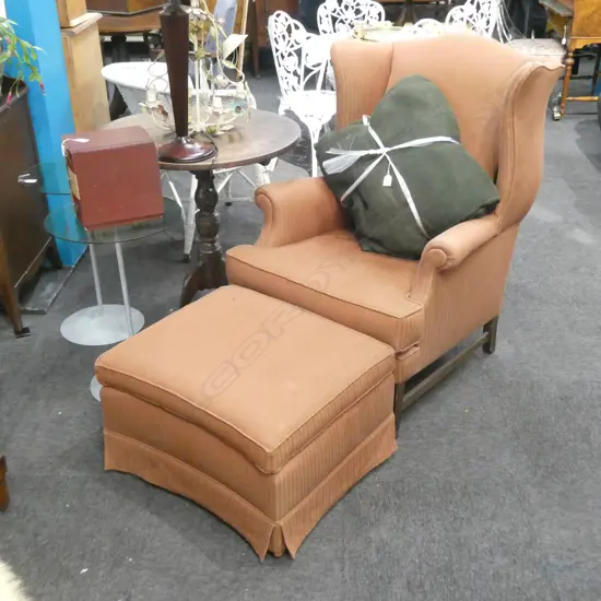 WINGBACK CHAIR AND MATCHING OTTOMAN