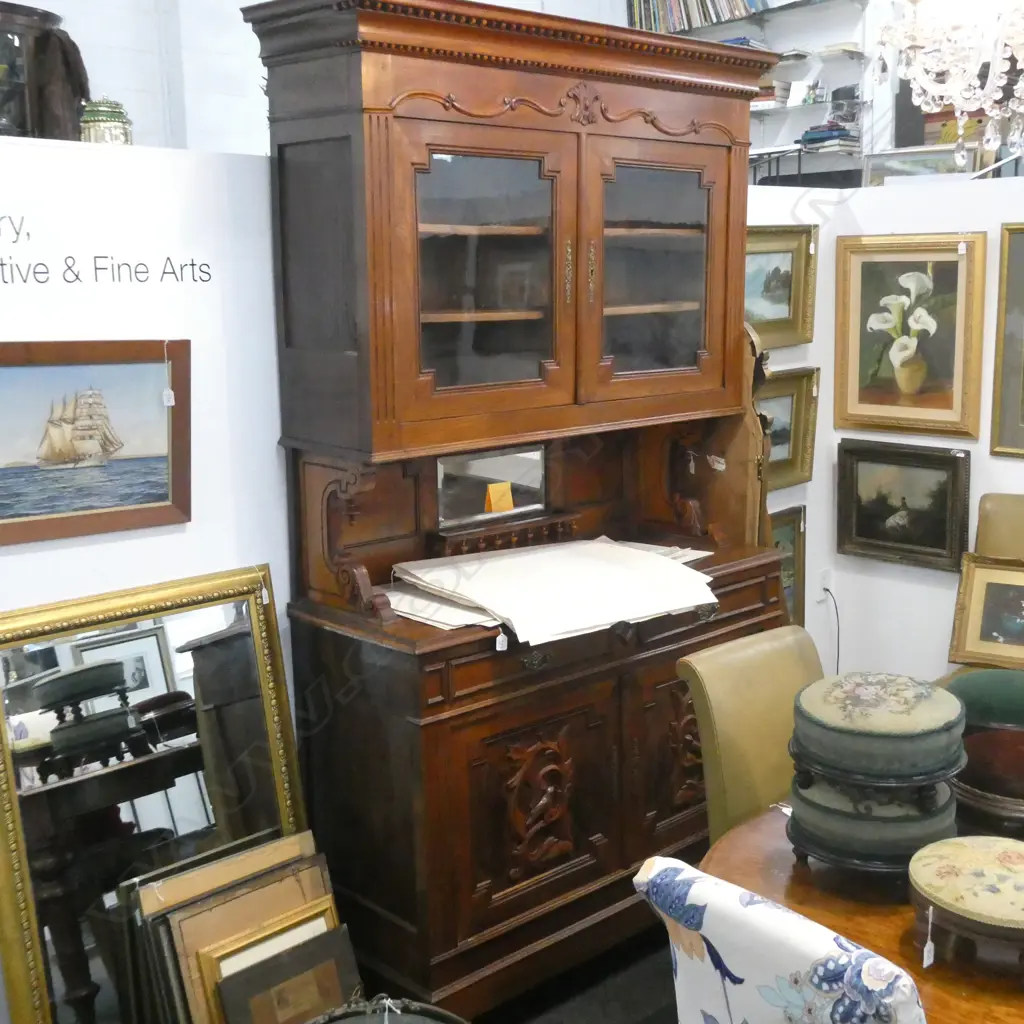 ANTIQUE FRENCH ELM HIGH BOOKCASE BUREAU 1400 X 1560 X 94mm Image 1++