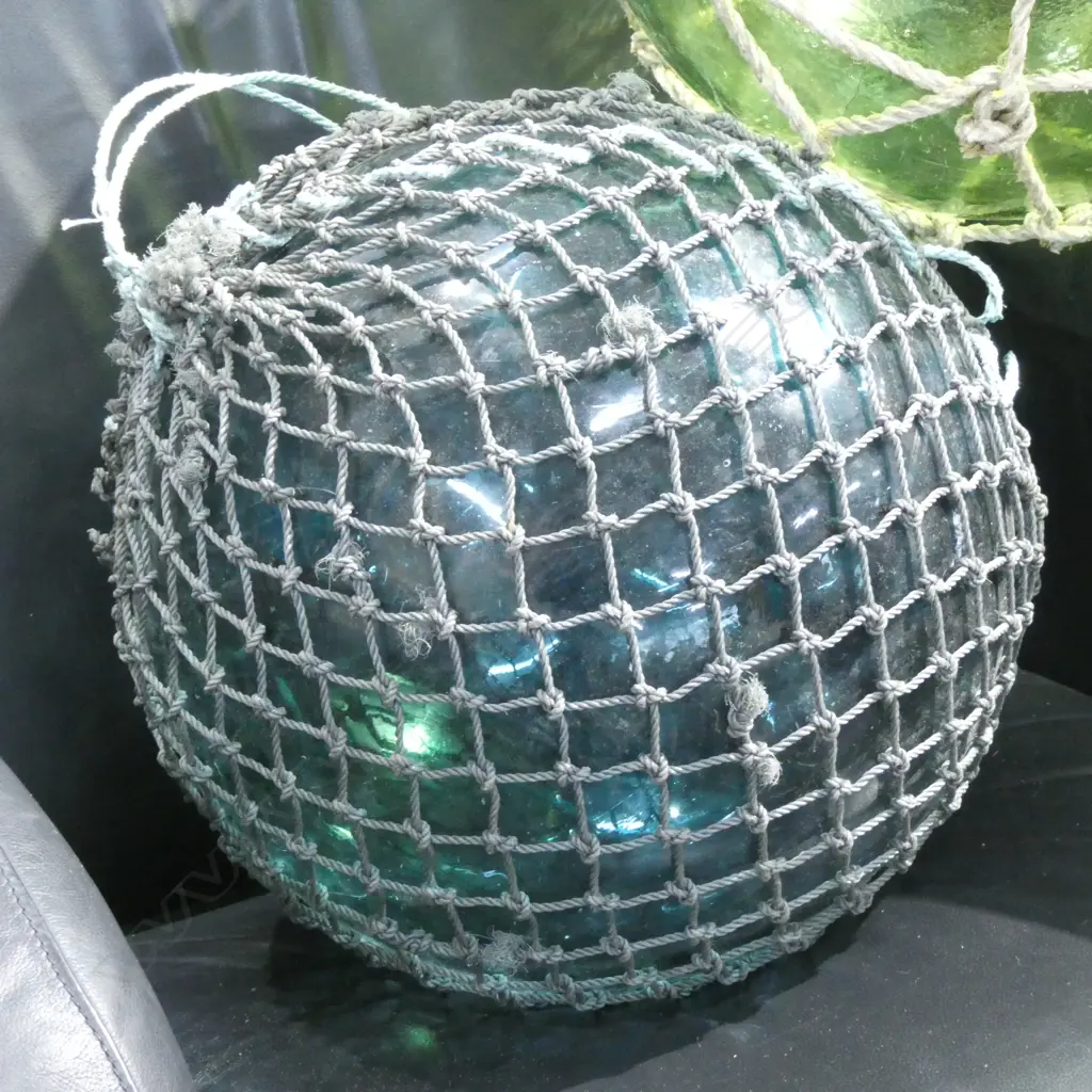 OLD GLASS LARGE FISHING FLOAT WITH NETTING Dia.380mm Image 1++