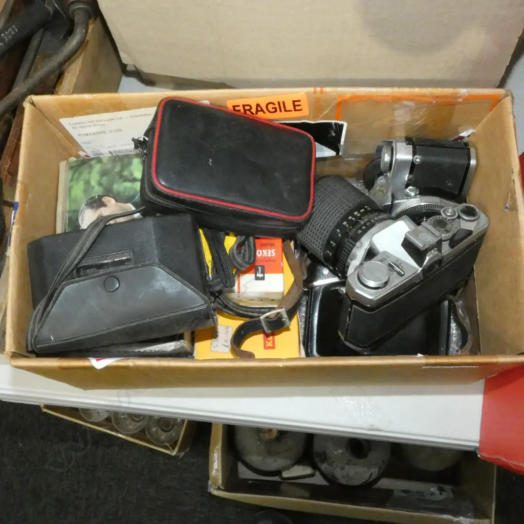 BOX LOT ASST. CAMERAS ETC Image 1++