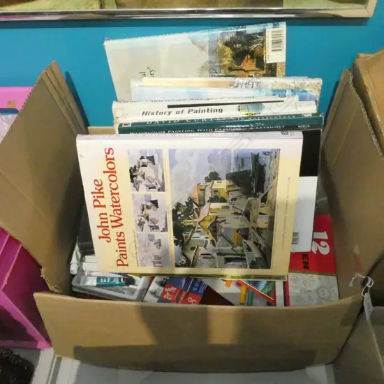 BOX LOT BOOKS ART INTEREST + ARTISTS OILS ETC