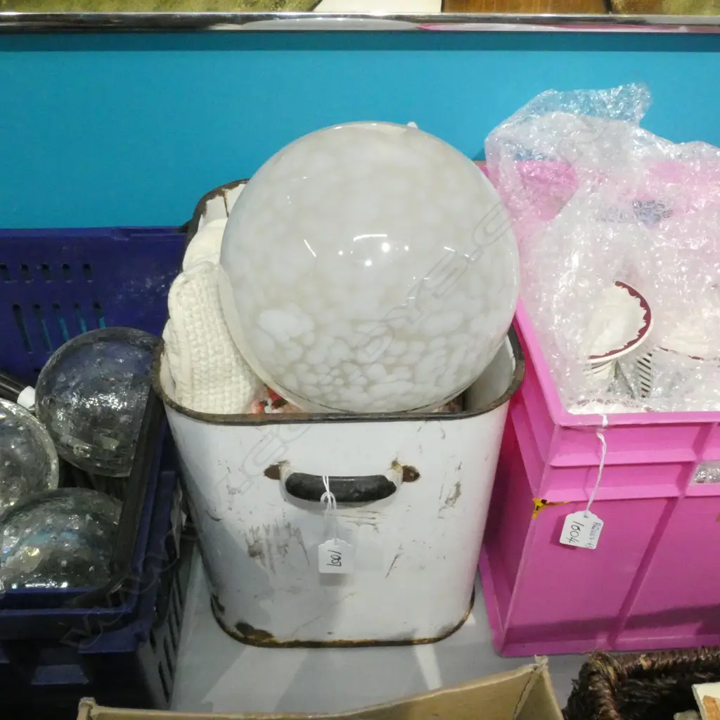 VINTAGE ENAMEL BREAD BIN AF + CUSHION & DECO LIGHTSHADE Image 1++