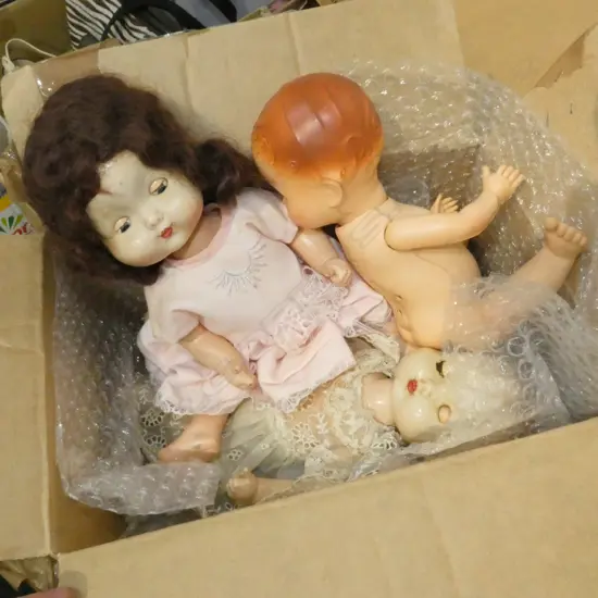 BOX OF 3 VINTAGE DOLLS