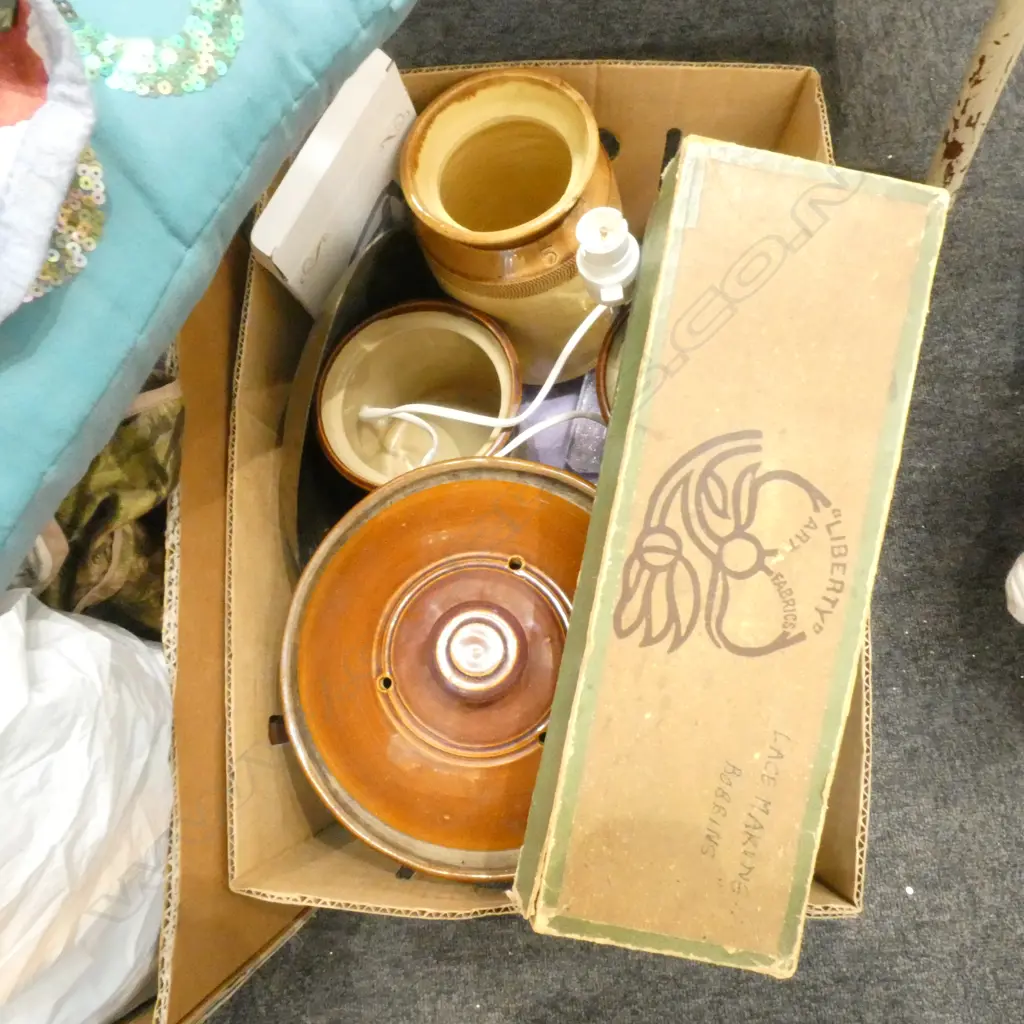 BOX LOT CROCKS, LIGHTING ETC Image 1++