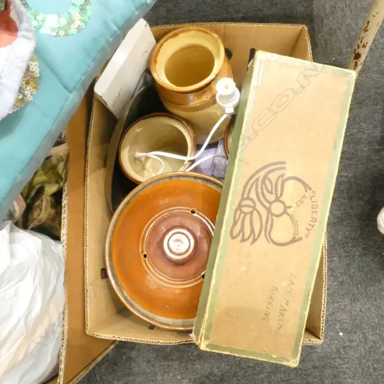 BOX LOT CROCKS, LIGHTING ETC