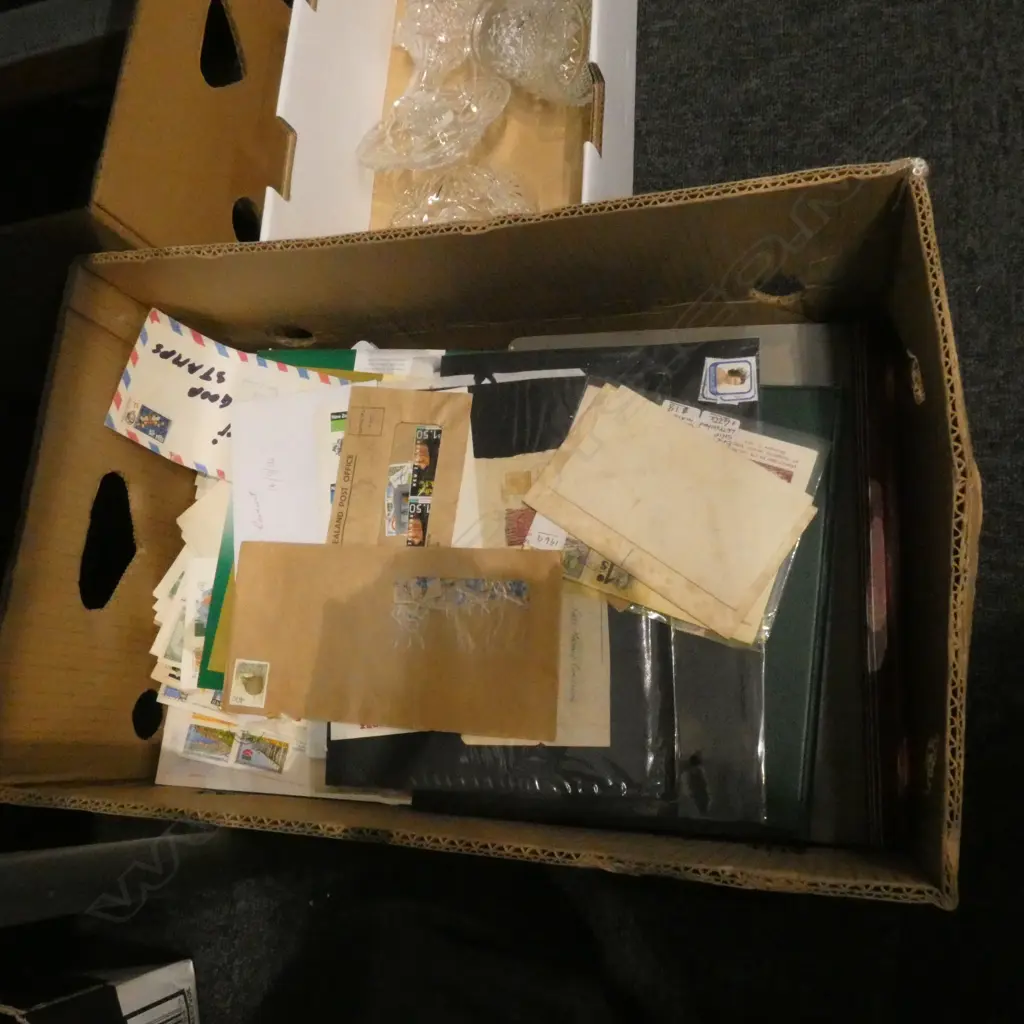 LG BOX LOT OLD STAMPS; ALBUMS, FIRST DAY COVERS, LOOSE STAMPS, ETC. Image 1++