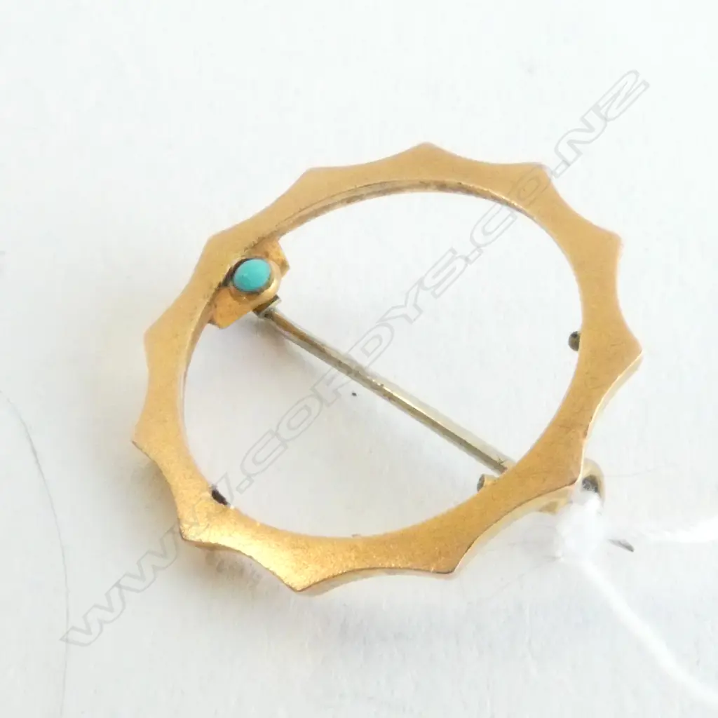 9CT GOLD AND TURQUOISE BROOCH 1.21gm Image 1++